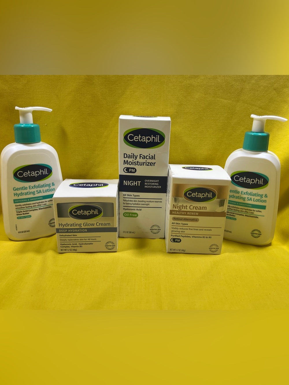 Cetaphil 5 PAC Night Cream, Glow Cream , moisturizer & Exfoliating SA Lotion